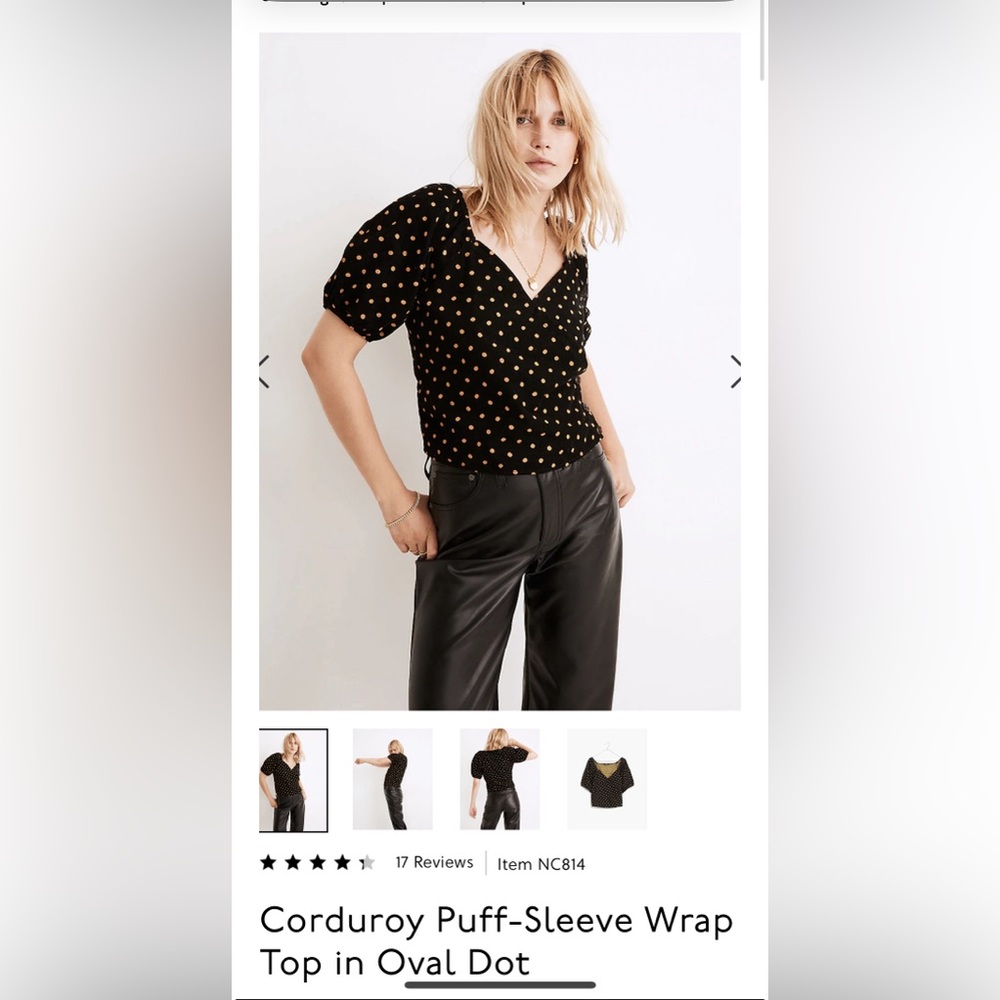 Polka dot Madewell top - black and gold XS